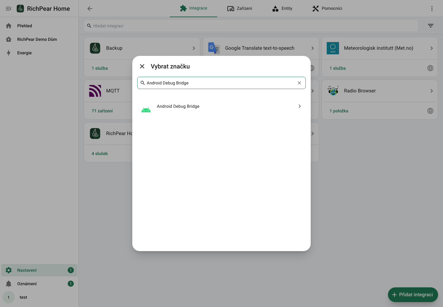 Vyhledání Android Debug Bridge v českém RichPear Home