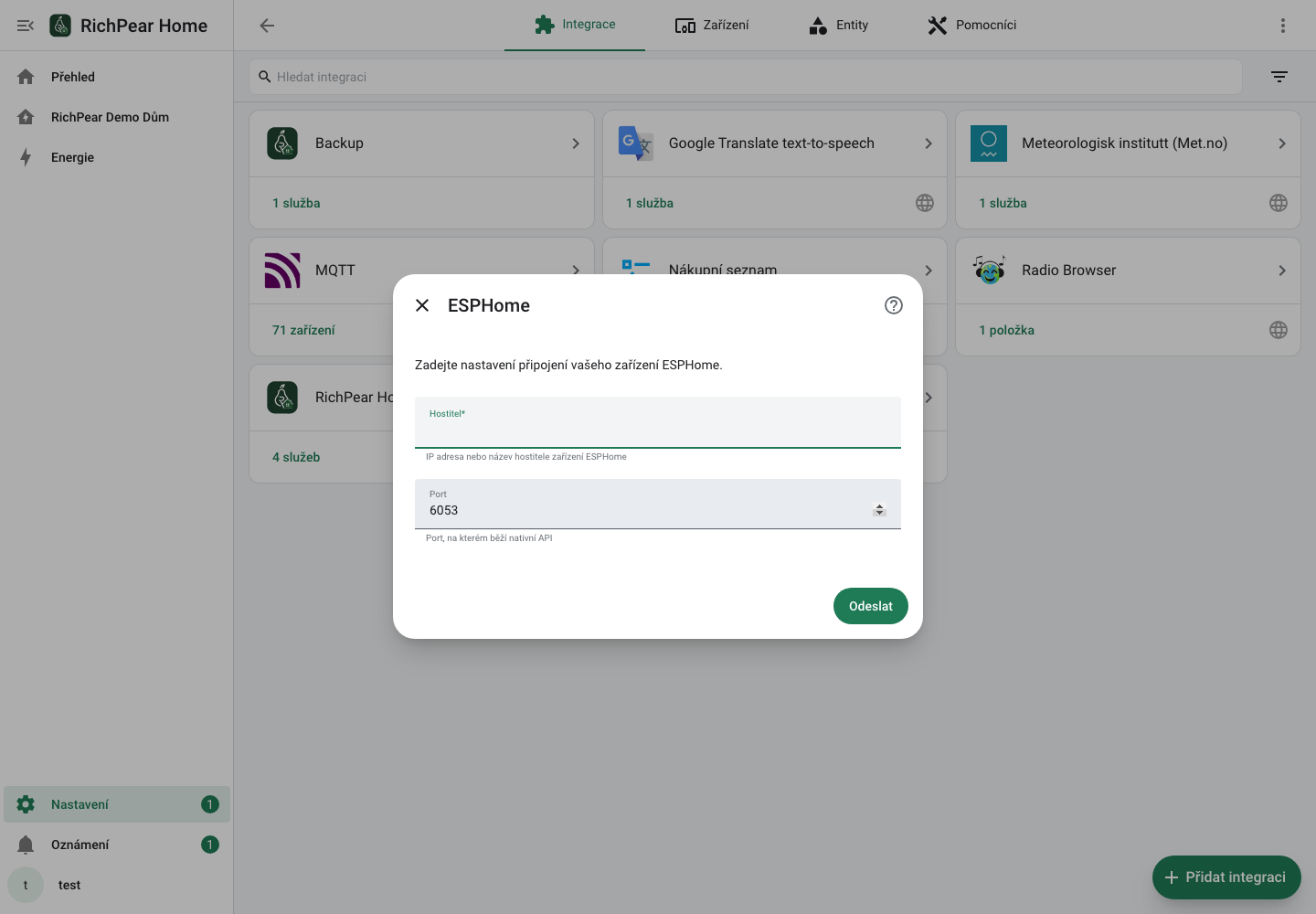 Formulář ESPHome pro zařízení Apollo Automation