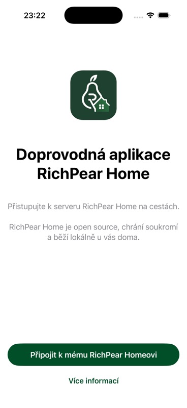 Úvodní obrazovka mobilní aplikace RichPear Home