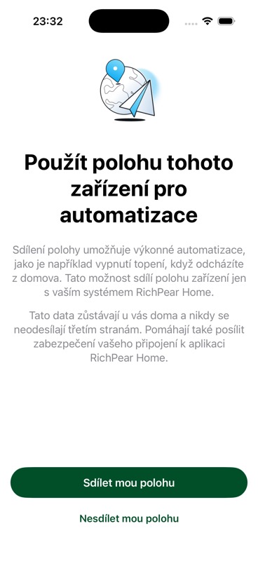 Volba sdílení polohy v aplikaci
