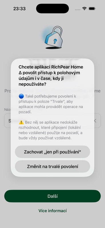 Doplňující dialog iOS pro polohu na pozadí