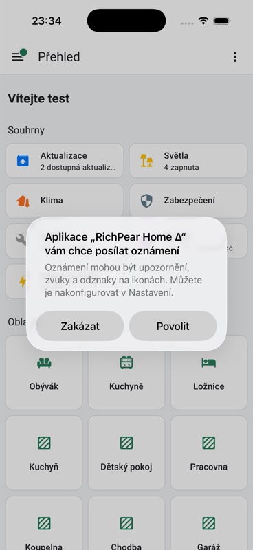 Systémový dialog iOS pro povolení oznámení