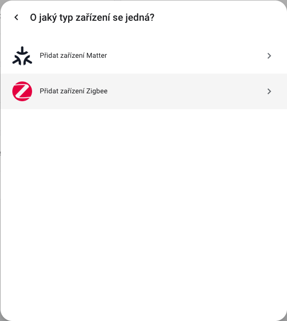 Výběr Matter nebo Zigbee zařízení pro Aqara.