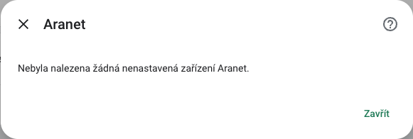 RichPear Home nenašel žádné nenastavené zařízení Aranet.