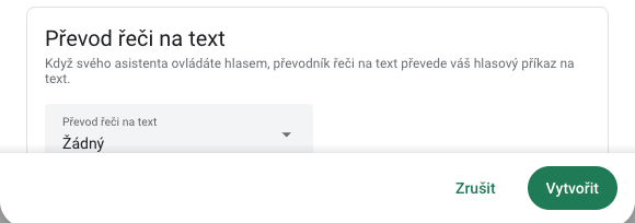 Volba převodu řeči na text v českém RichPear Home