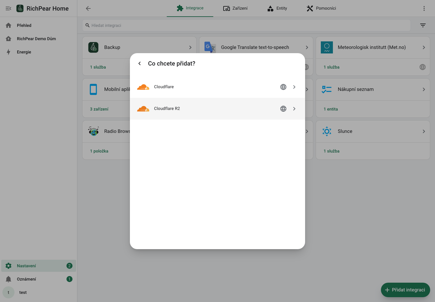Výběr Cloudflare v RichPear Home