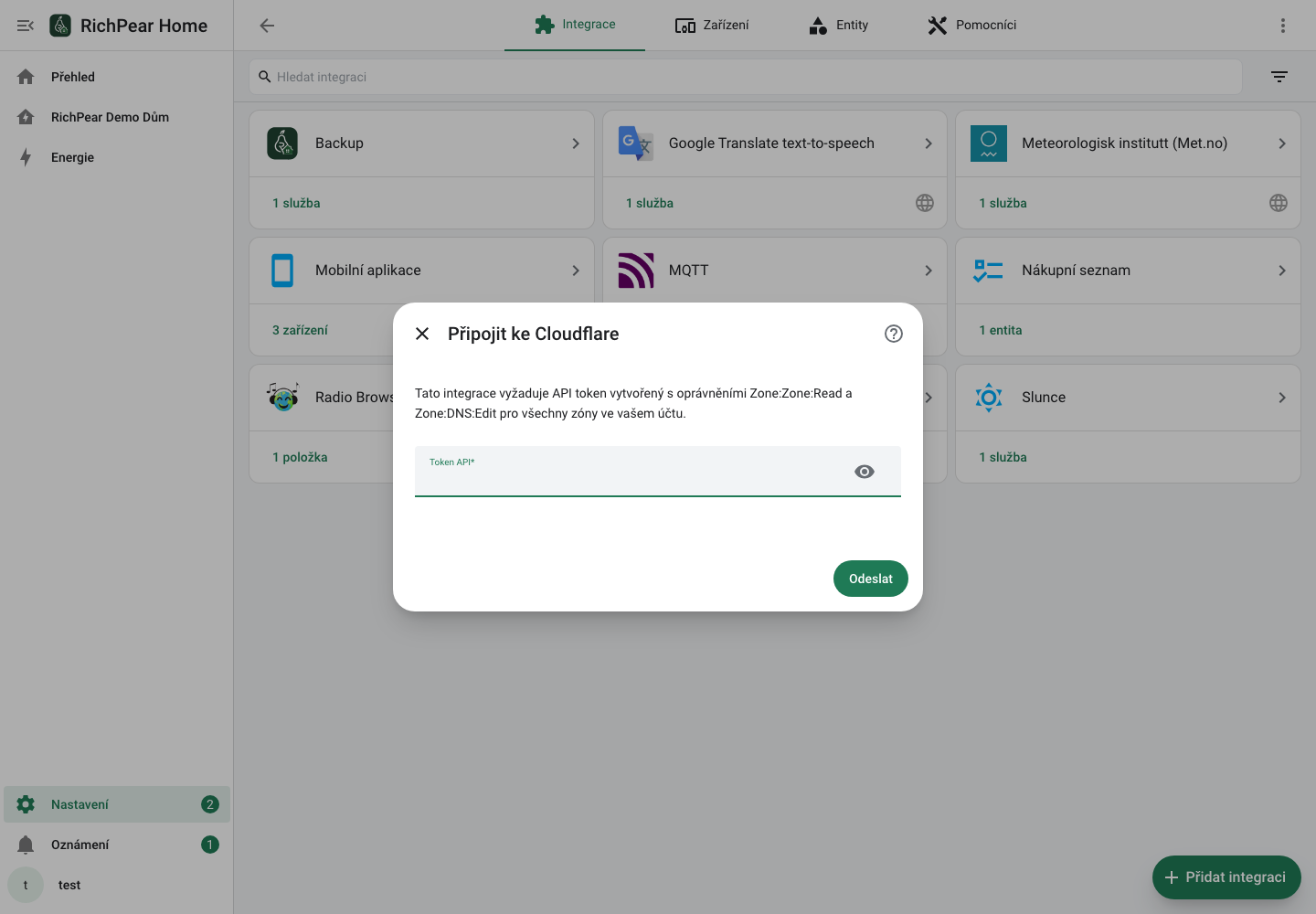 Nastavení Cloudflare v RichPear Home
