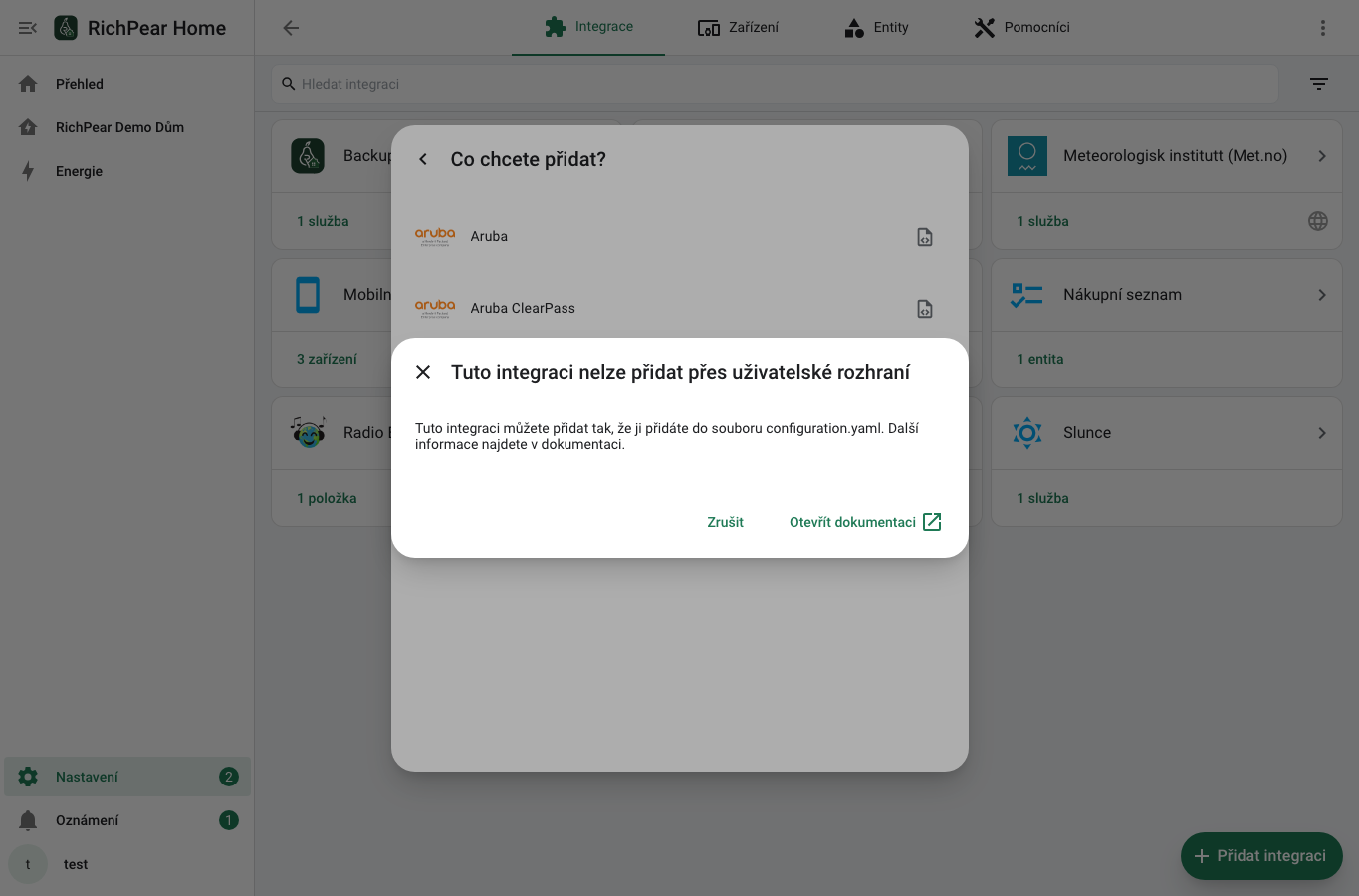 Ruční nastavení Aruba ClearPass v RichPear Home