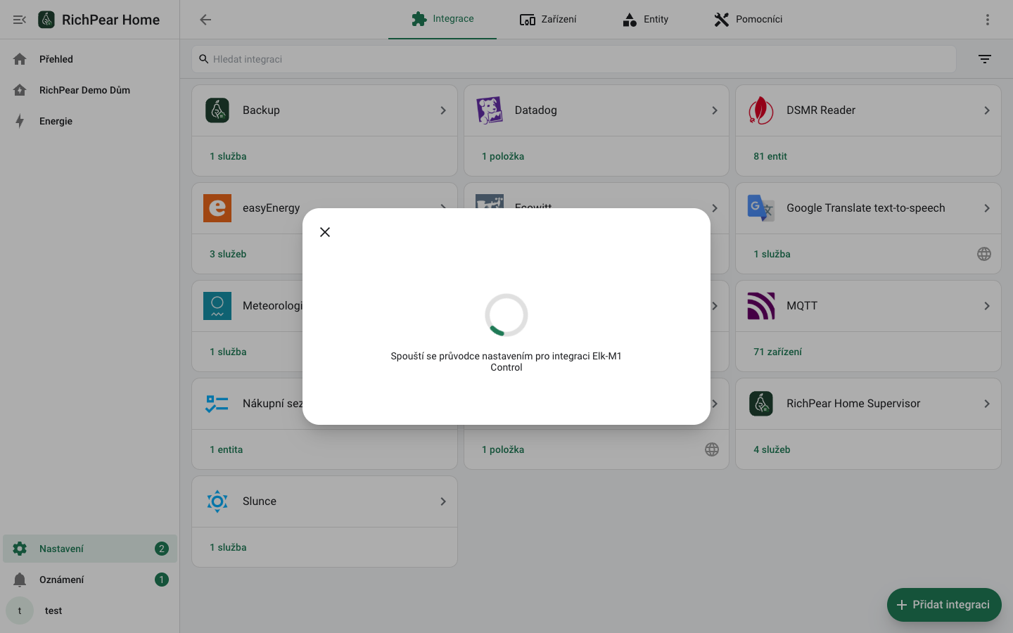 Nastavení Elk-M1 Control v RichPear Home