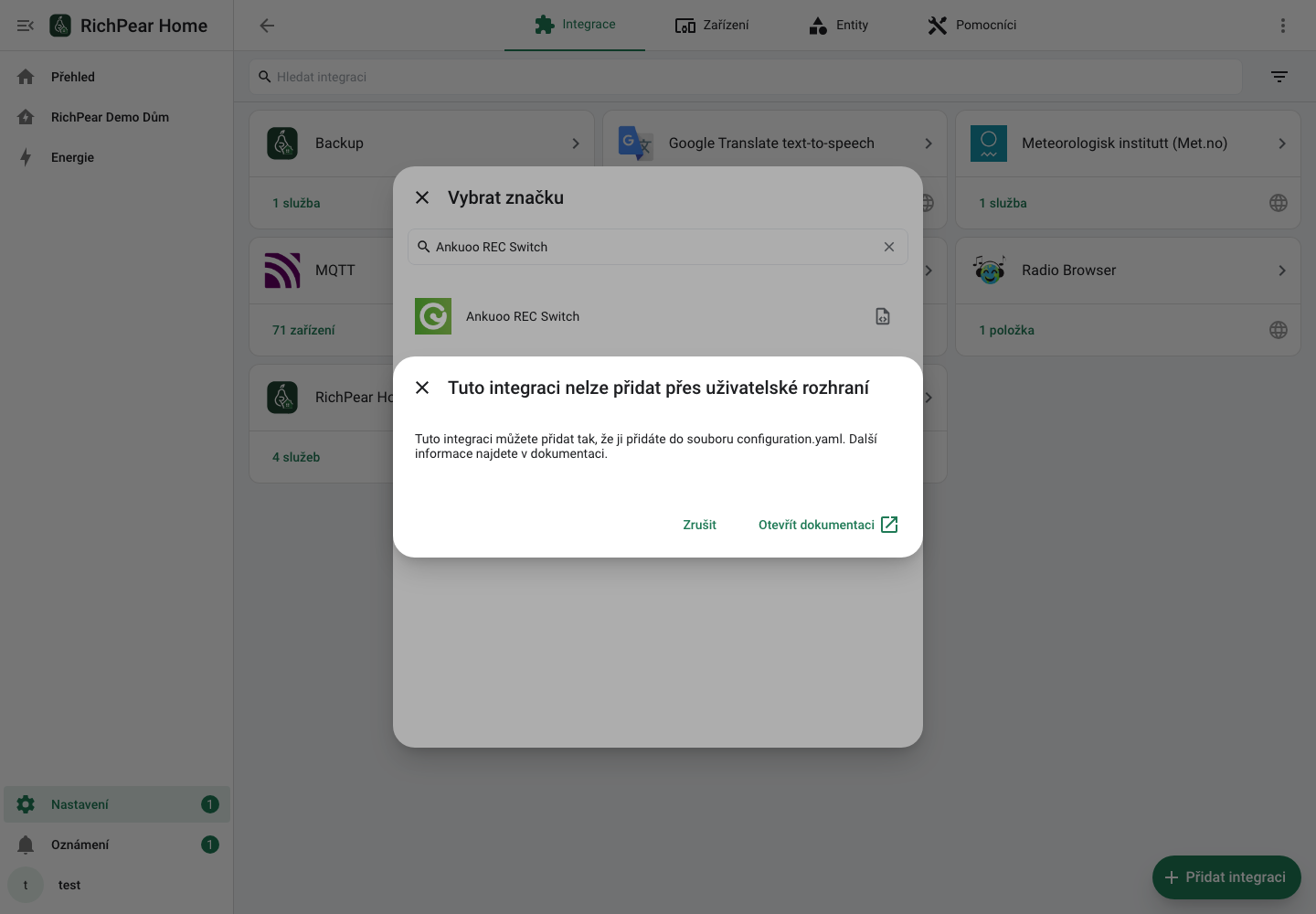 Informace o ručním nastavení Ankuoo REC Switch v českém RichPear Home